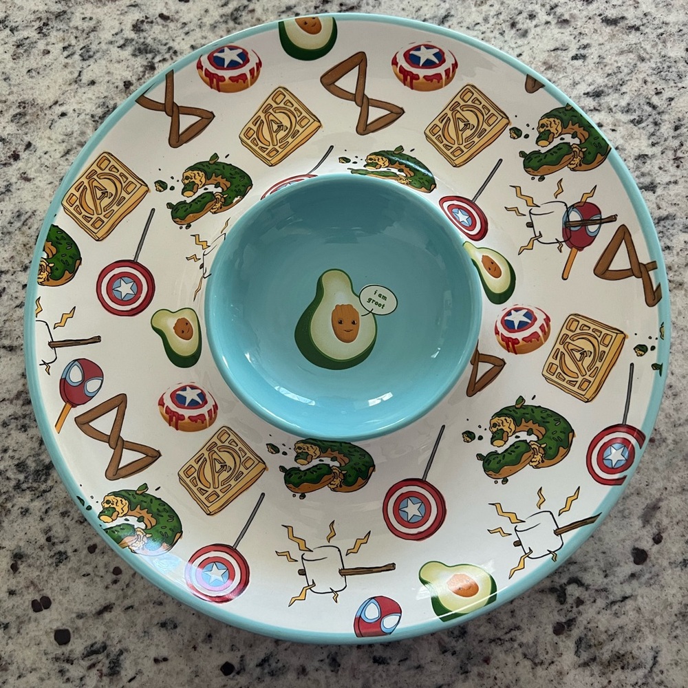 Avocado and Snack Marvel Themed Chip and Dip Plate